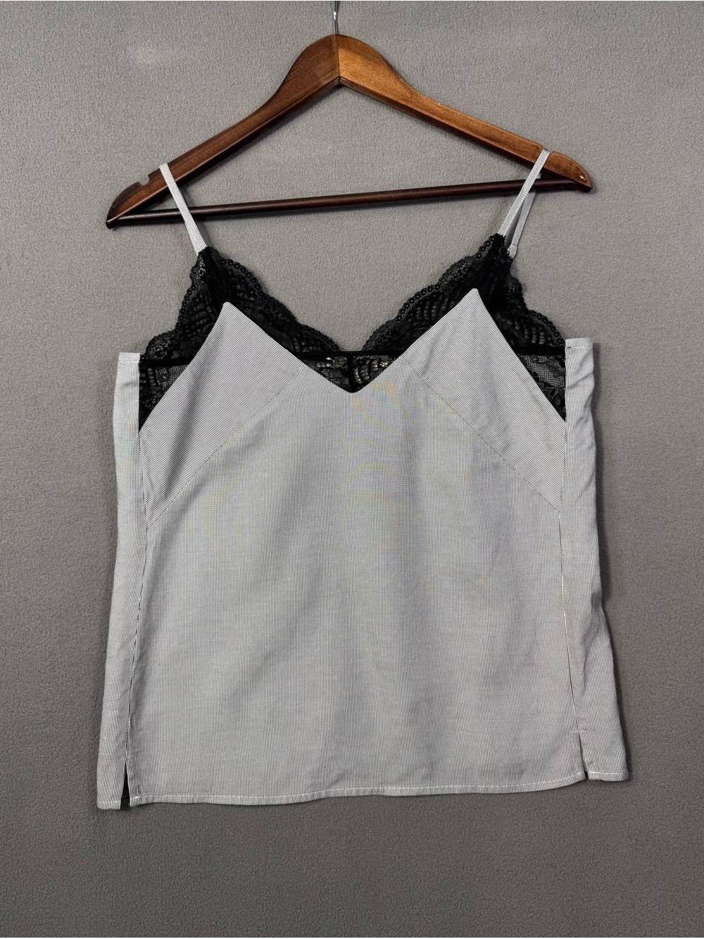 Maje Lace Trim Striped Houndstooth Cami Top, Black and White, M (Maje size 2)